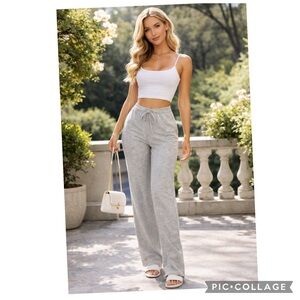 SKIMS SOFT LOUNGE WIDE LEG GRAY SWEATPANTS SKIMS DRAWSTRING